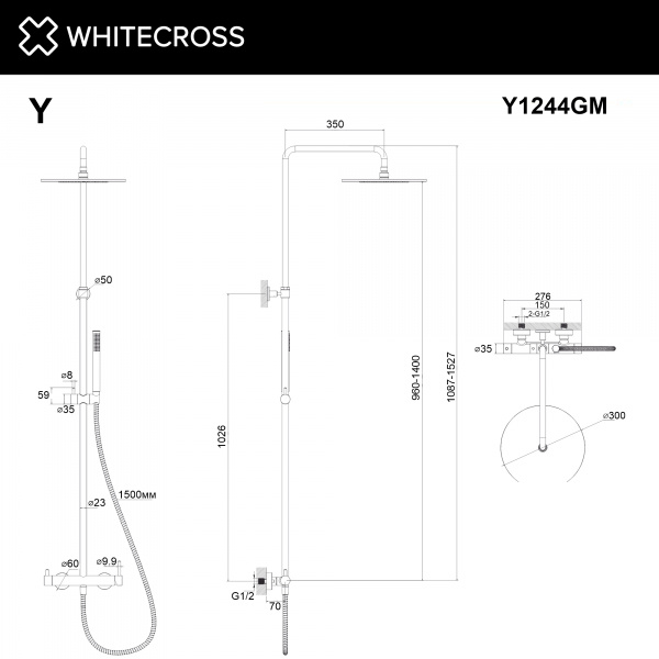 Фото душевая стойка whitecross y y1244gm, цвет: оружейная сталь
