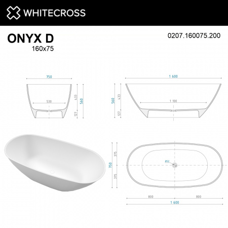 Фото ванна из искусственного камня whitecross onyx d 160x75 см 0207.160075.200