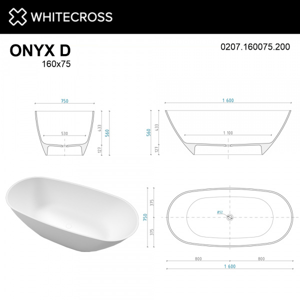 Фото ванна из искусственного камня whitecross onyx d 160x75 см 0207.160075.200