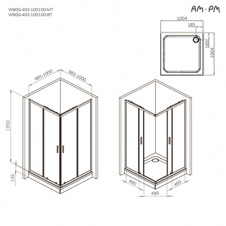 Фото душевое ограждение am.pm gem 100x100 см w90g-403-100100-mt