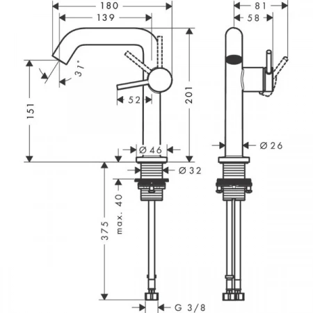 Фото смеситель для раковины hansgrohe tecturis s 73340700