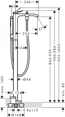 Фото напольный смеситель для ванны hansgrohe vivenis 75445000