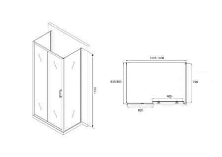 Фото душевое ограждение abber schwarzer diamant 140x85 см ag30140b-s85b-s85b