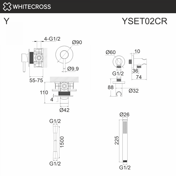 Фото душевой набор со встроенным смесителем и верхним душем whitecross y yset02crl, цвет: хром