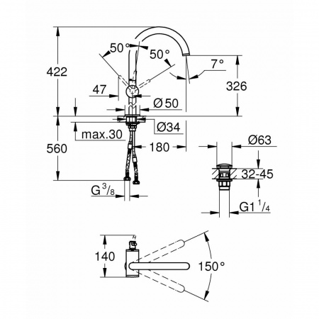 Фото смеситель для раковины grohe atrio new 32647al3, цвет: графит