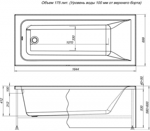 Фото акриловая ванна aquanet bright 165x70 см 00229217 + 00196049