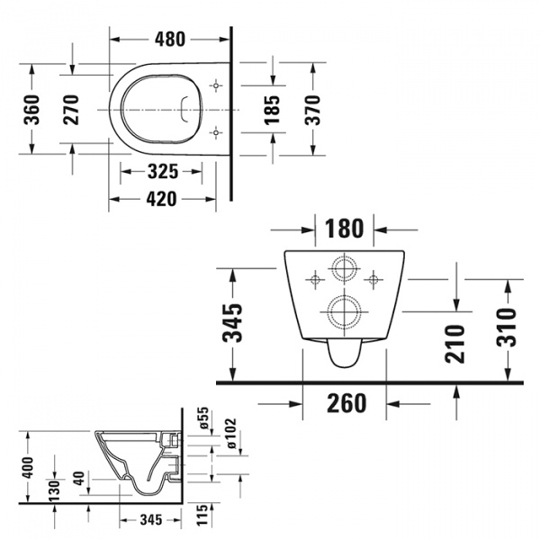 Фото унитаз подвесной безободковый duravit d-neo 48 см 2587090000