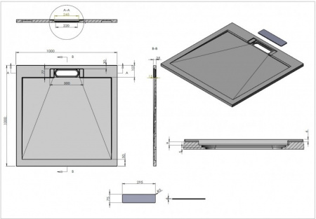 Фото поддон из искуственного камня esbano luxe 100x100 см esp-lx100g
