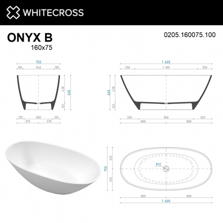 Фото ванна из искусственного камня whitecross onyx b 160x75 см 0205.160075.100