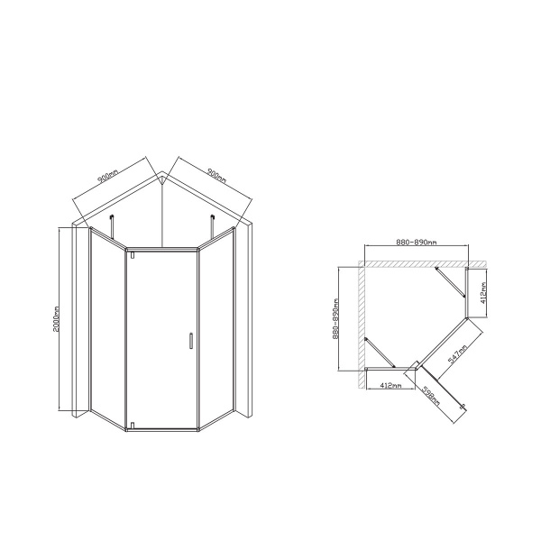 Фото душевое ограждение vincea slim-u 90x90 см  vsp-2su900clb